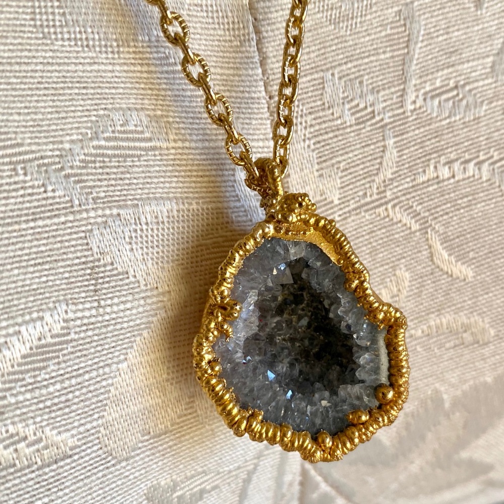 Amethyst February Birthstone Geode 18k Gold Boho Necklace Raw Crystal - Picture 8 of 8